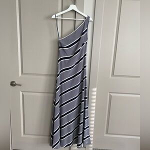 Vintage Lauren Ralph Lauren Striped One-Shoulder 100% silk Dress made in Korea 6